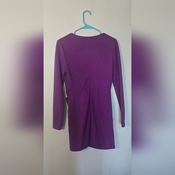 Code x Mode Purple Long Sleeve Draped Cocktail Bodycon Mini Dress New Medium - Picture 5 of 5